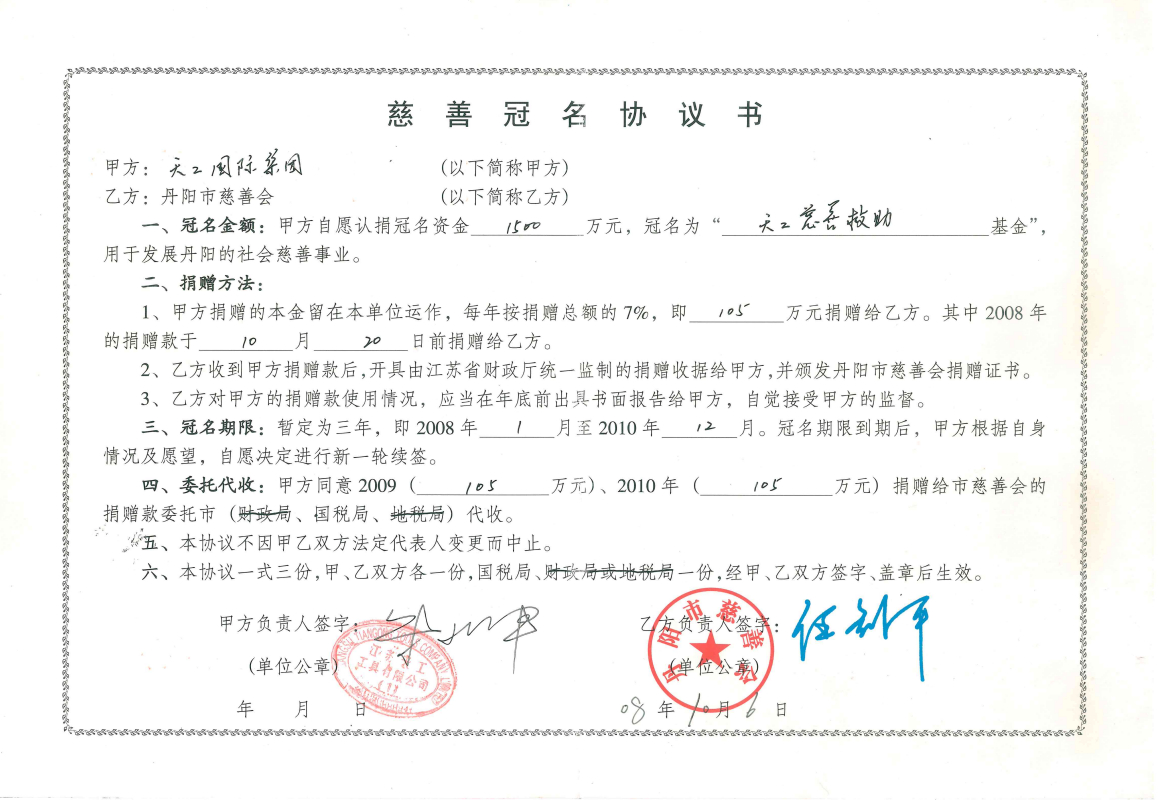 2008年市级恒行5
慈善冠名协议